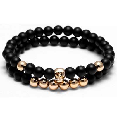2Pcs Skull Golde Beads Bracelets For Women Men Jewelry Yoga Bracelets Pulseira Masculina Natural Stone Knight Spartan Warrior