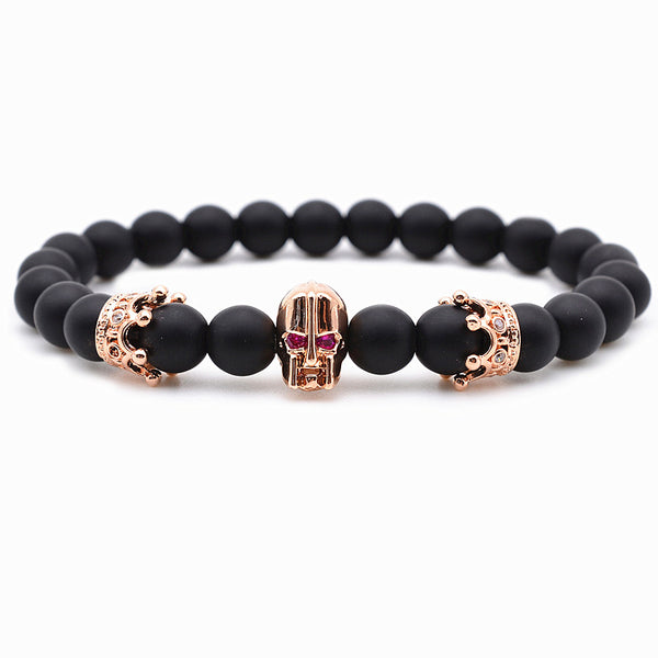 New Men Bracelet Red Eye Skull Matte Beads
