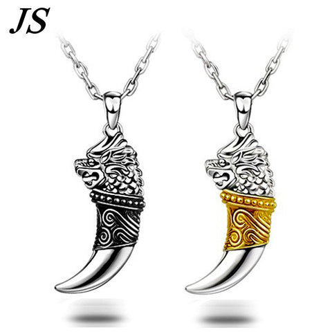 JS 2016 Vintage Wolf Fang Necklace Silver Nacklace Tribal Teen Wolf Neckless Colar Viking Pendant Mens Jewlery SN018
